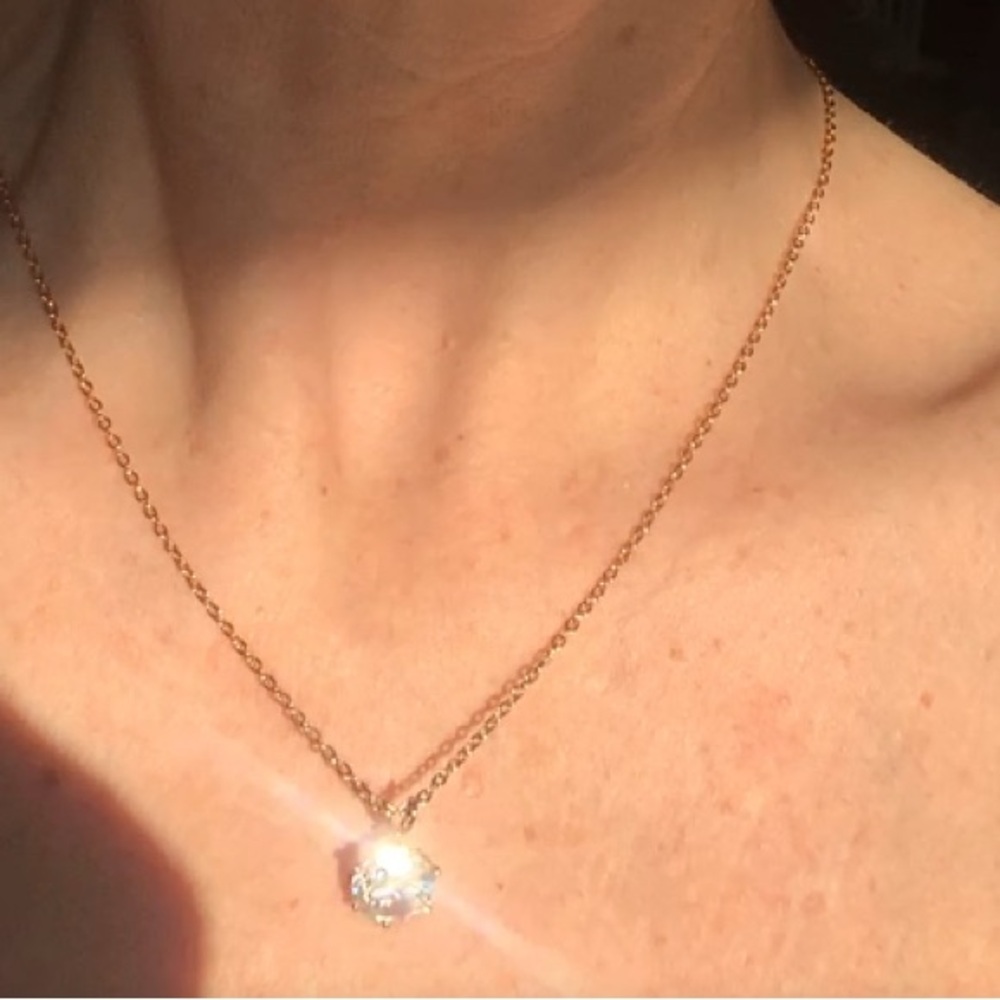 Vintage GoldFill Chain with Large Rock Crystal Solitaire. Stunning crystal. 18”.